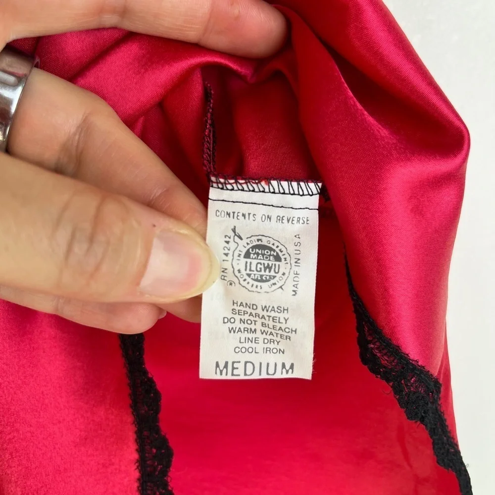 Vintage Christian Dior Lingerie Set Cami Panties Red Satin Lace 70s Coquette - Picture 7 of 16